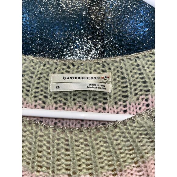Anthropologie Sweater, XS Part Wool & Alpaca, Gray With Colorful Stripes - Picture 2 of 9